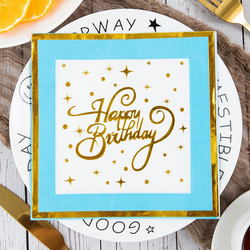 Servilletas Papel Estrella Azul Y Oro Desechables Servilletas Decoupage Cocktail Cumpleaños 2 Capas Toilet Papel Higienico Decoración de Mesa para Bodas,Fiesta en el Jardín 30 Paquetes(33x33cm）