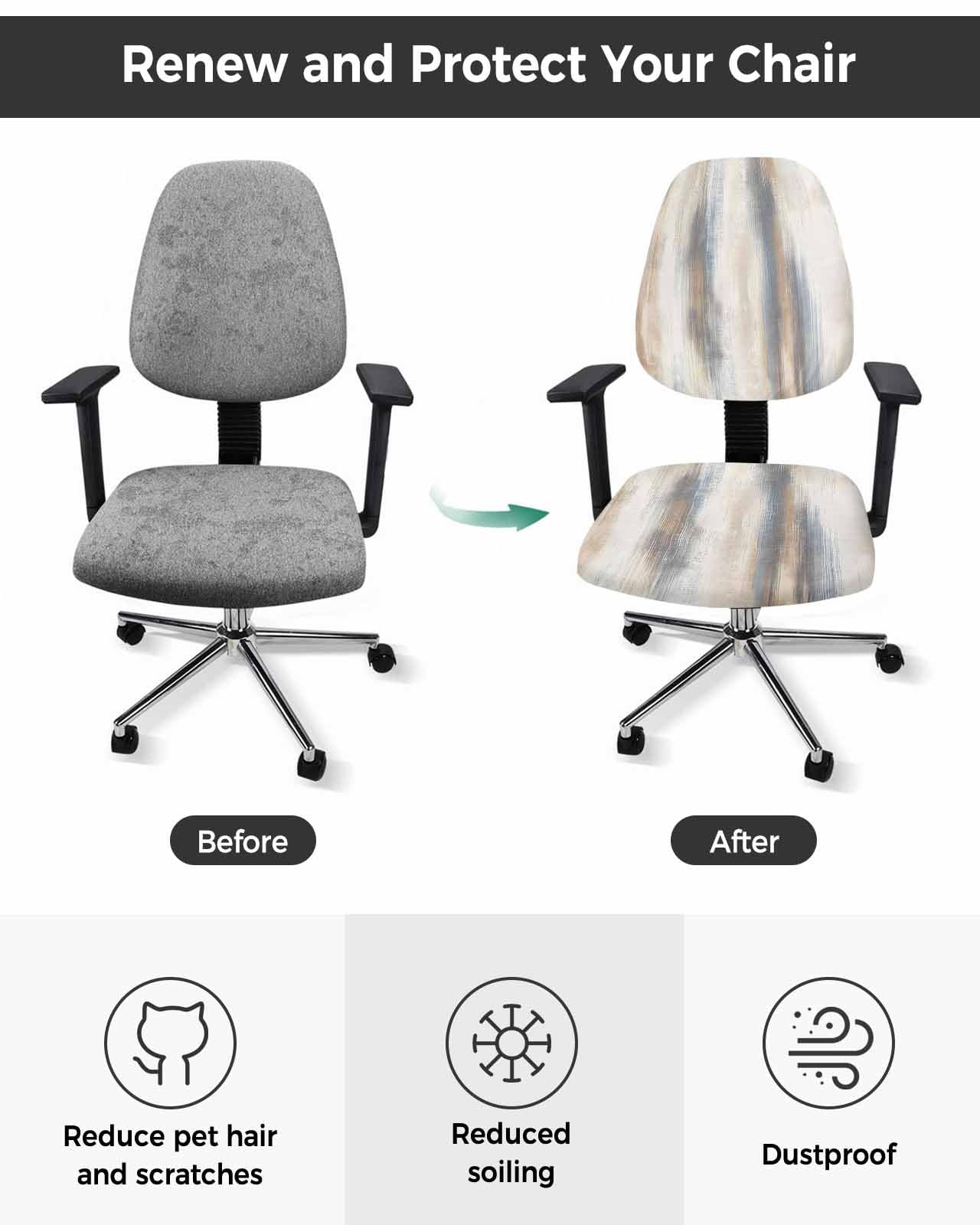 Brown Beige Grey 2 Pieces Computer Office Chair Covers Set,Stretchable Desk Rotating Chair Seat Cushion Slipcover Back Covers,Retro Abstract Gradient Mottled Texture Slipcover Back Cover Protector