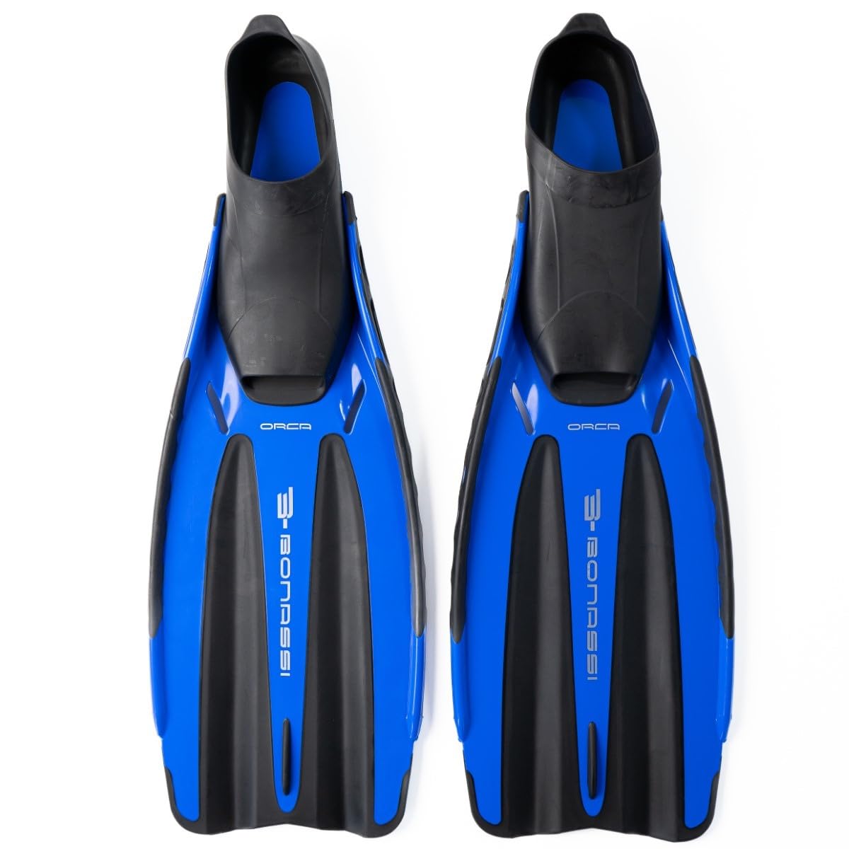 Bonassi Orca Fins - Blue Color - Size 9 - Great Adult Full Foot Pocket fins for Swimming, Diving, Snorkling and Spearfishing - Made in Italy