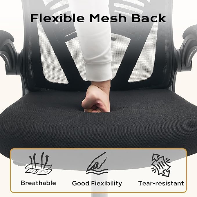 Chaise de bureau haute en maille noire avec accoudoirs relevables confort - 5