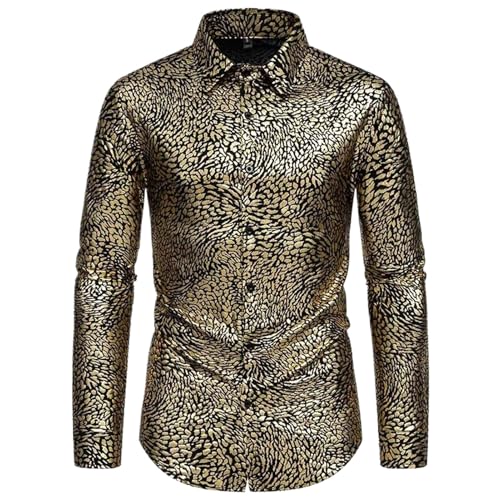 Chemise disco homme léopard métallisé Wolong pour danser en boîte de nuit