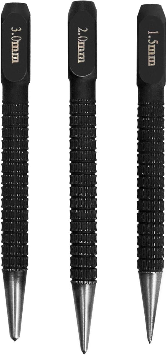 QWORK® 3Pcs Centre Punch Set, Nail Punch, Positioning Punch Set