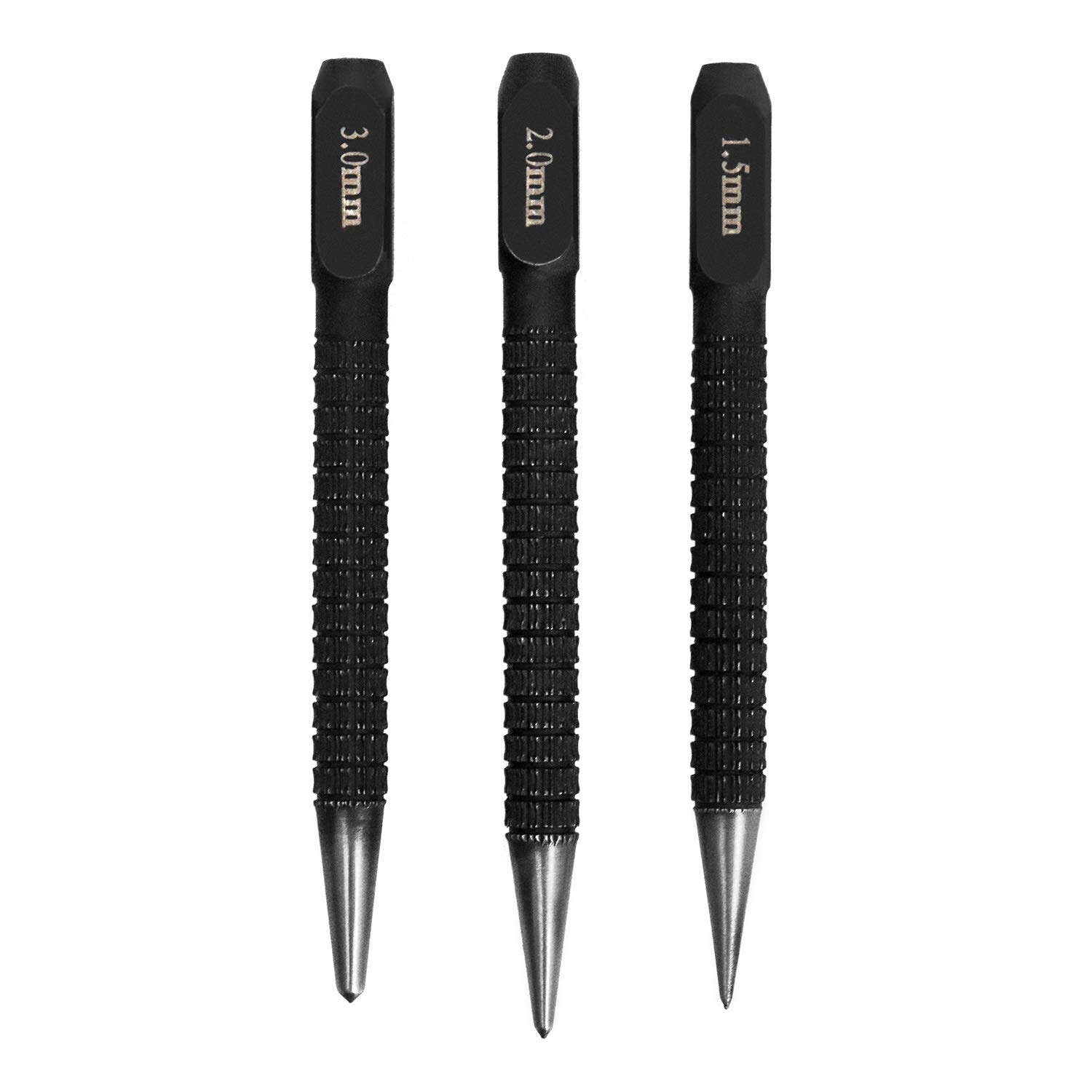 QWORK® 3Pcs Centre Punch Set, Nail Punch, Positioning Punch Set Drilling Holes for Breaker Puncher, 1/16", 5/64'', 1/9"(1.5mm-3mm)