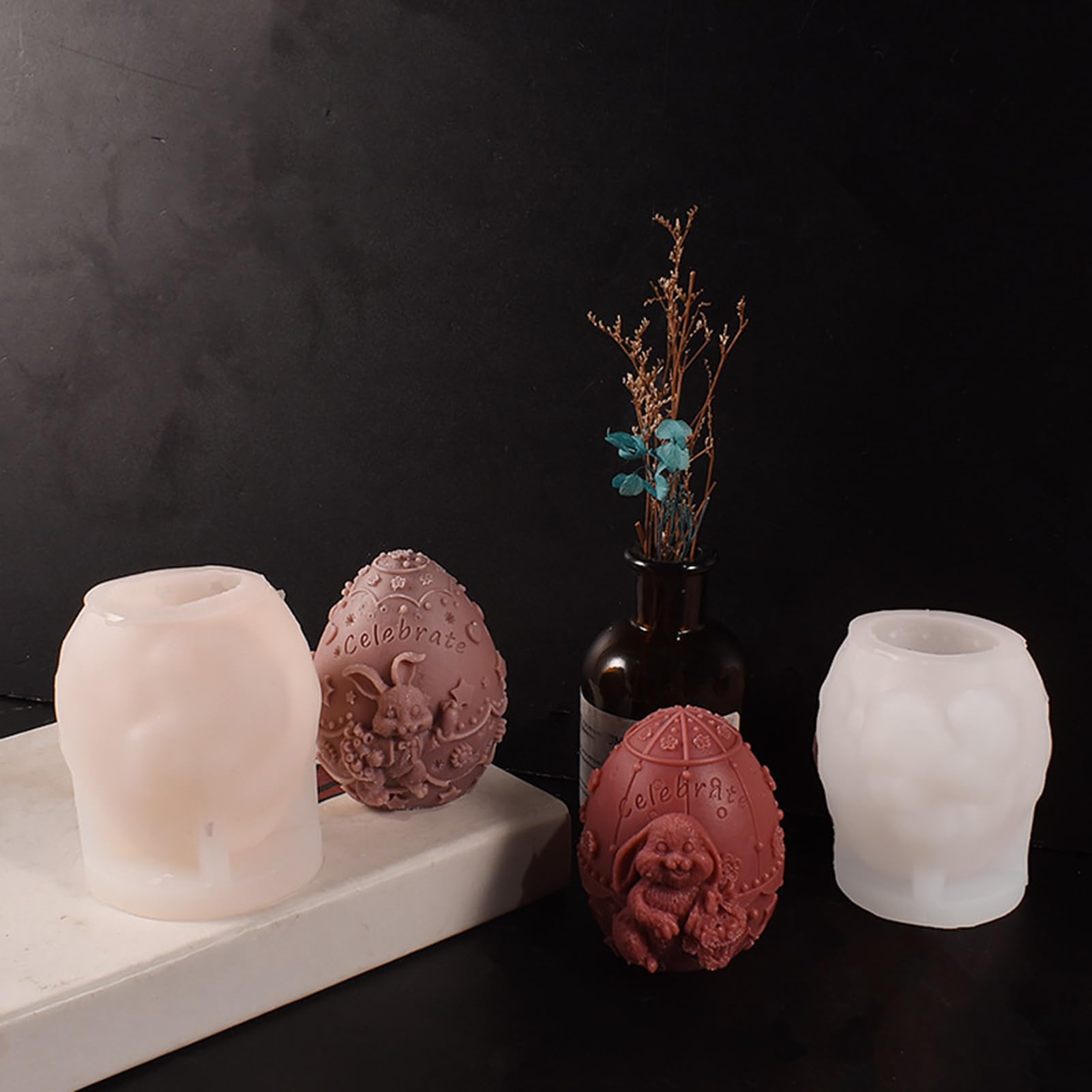 Lot de 2 moules en silicone en forme d'œuf 3D en forme de lapin pour bougies, chocolats, bonbons faits à la main