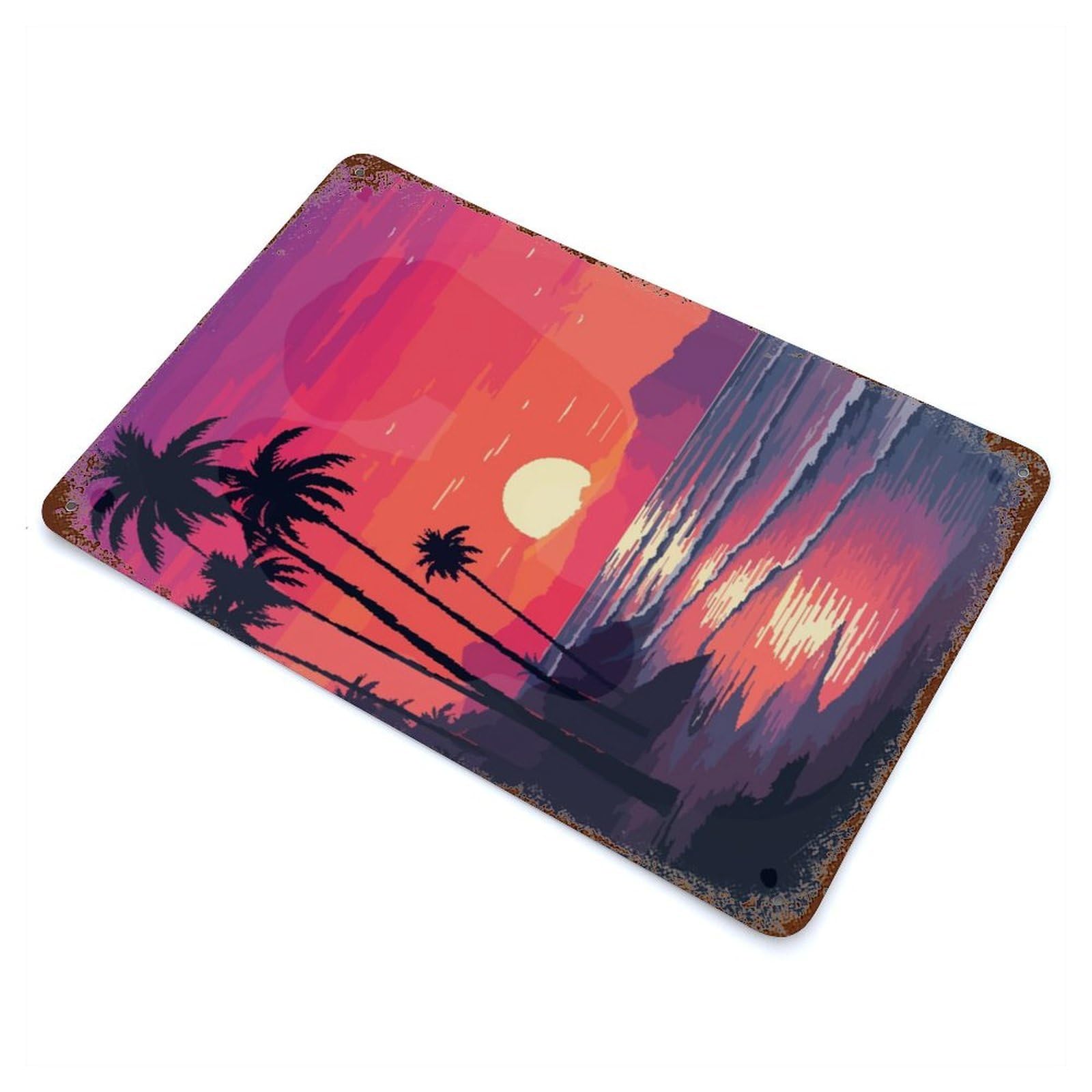 California Sunset Pixel Decorative Tin Sign 11.8"x7.9", Retro Wall Decor for Living Room, Hallway And Home Decor