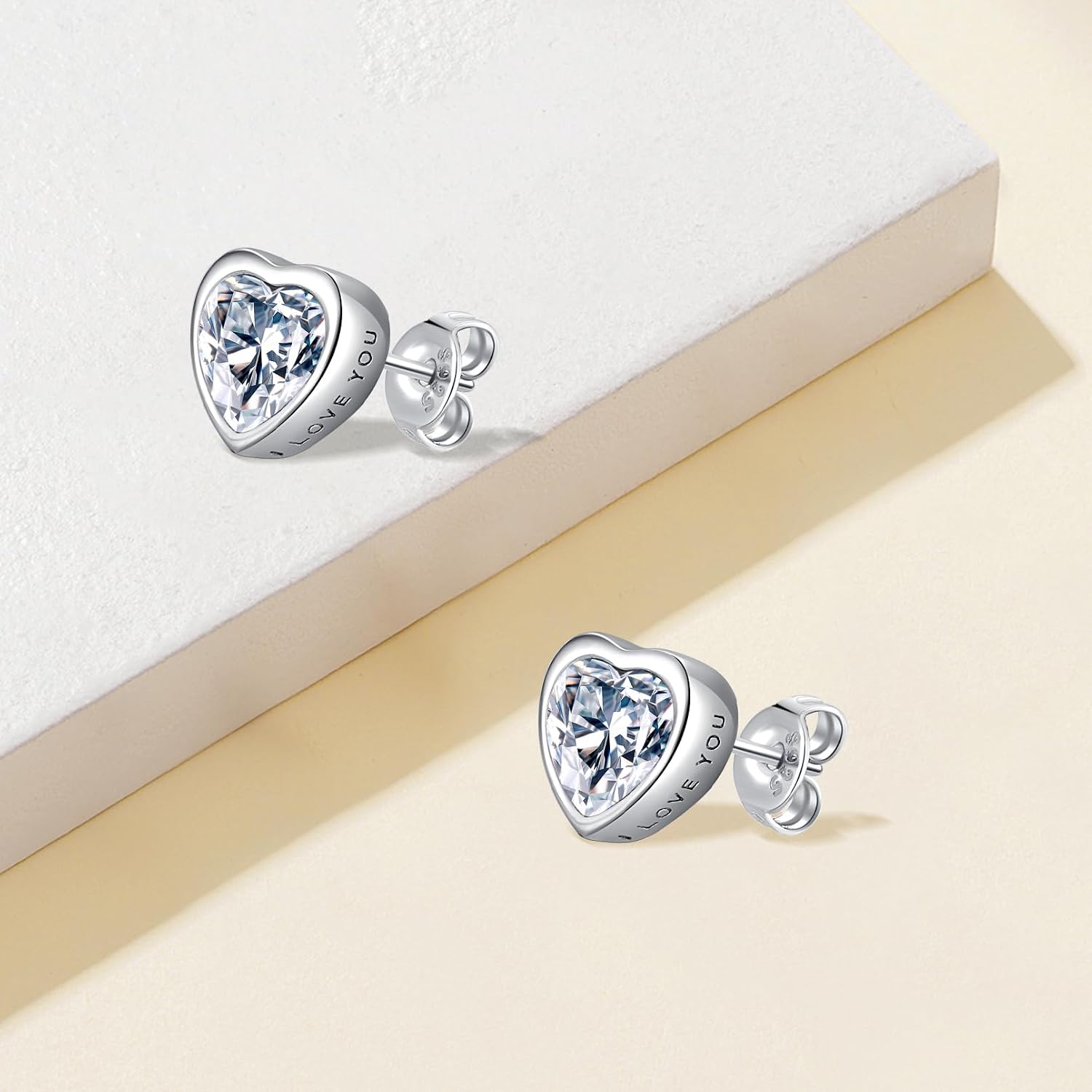 Hypoallergenic Earrings for Girls Kids Women, 925 Sterling Silver Sparkling Heart Cubic Zirconia Stud Earrings, Christmas Birthday Graduation Gifts for Girls Granddaughter Daughter Niece