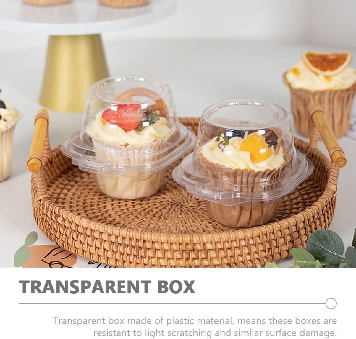 COLLBATH 100pcs Dessert Boxes for Individual Cupcakes Transparent Plastic Cupcake Containers for Home Baking for Parties and Gift Packaging