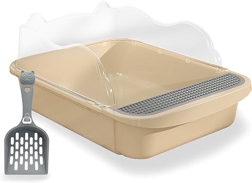 BNOSDM Caja de arena para gatos abierta con cuchara de arena de pared alta, bandeja de arena extraíble antisalpicaduras para gatos pequeños y