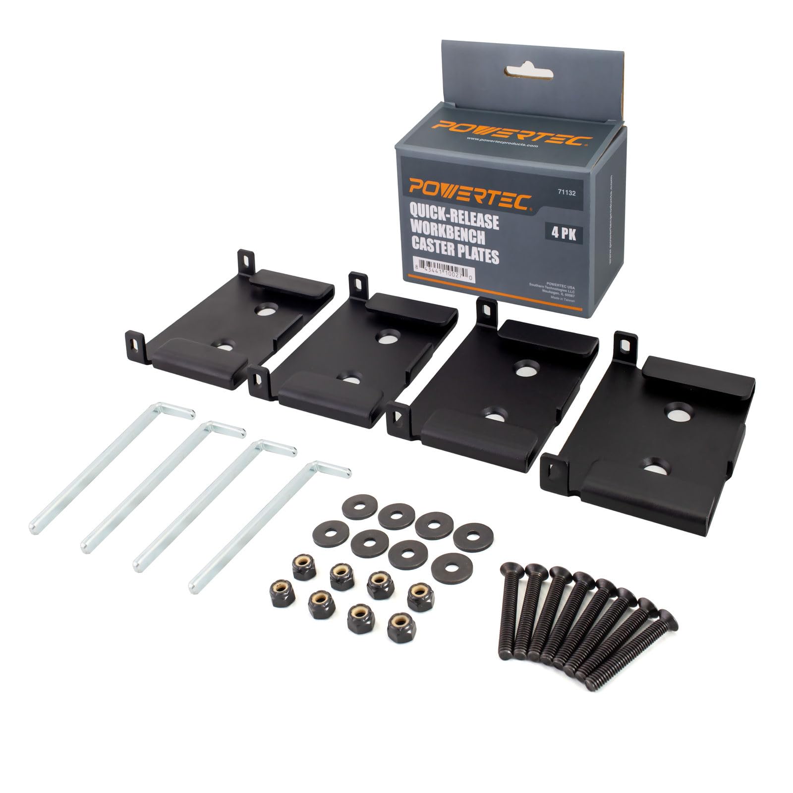 POWERTEC 71132 - Juego de 4 placas giratorias para banco de trabajo, color negro
