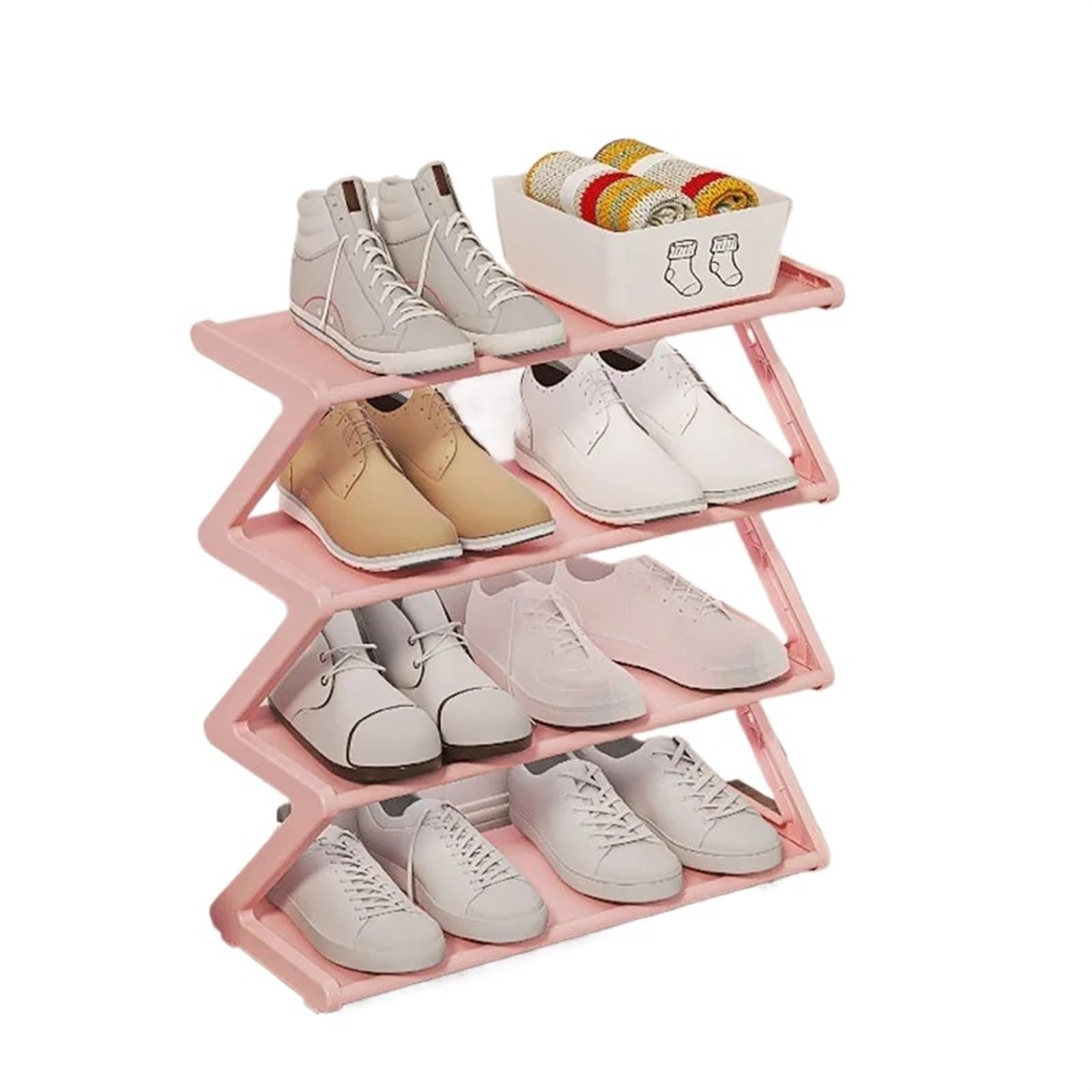 Schuhregal 2 Stück Z-förmiges Schuhregal for Zuhause, multifunktionale, abnehmbare Montage, Stoff-Schuhregal for Studenten, Schlafsaal, Aufbewahrungsregal, Schuhschrank(Pink)