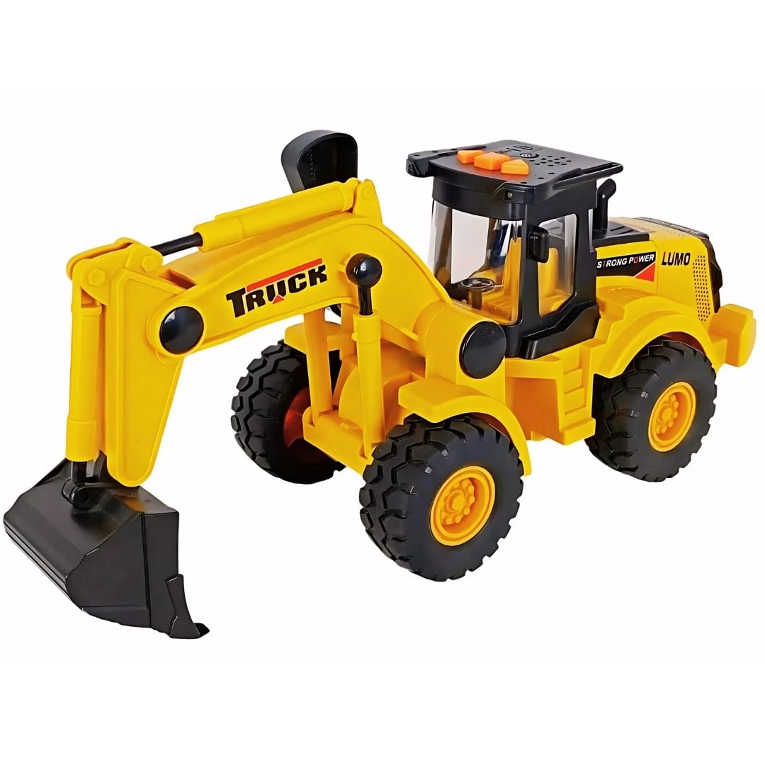 Big Excavator Toys for Boys Construction Truck Friction Powered Loader, Bulldozer with Simulated Lights, Truck Model Construction Toys for Kids 3Yr+ (Music Excavator)