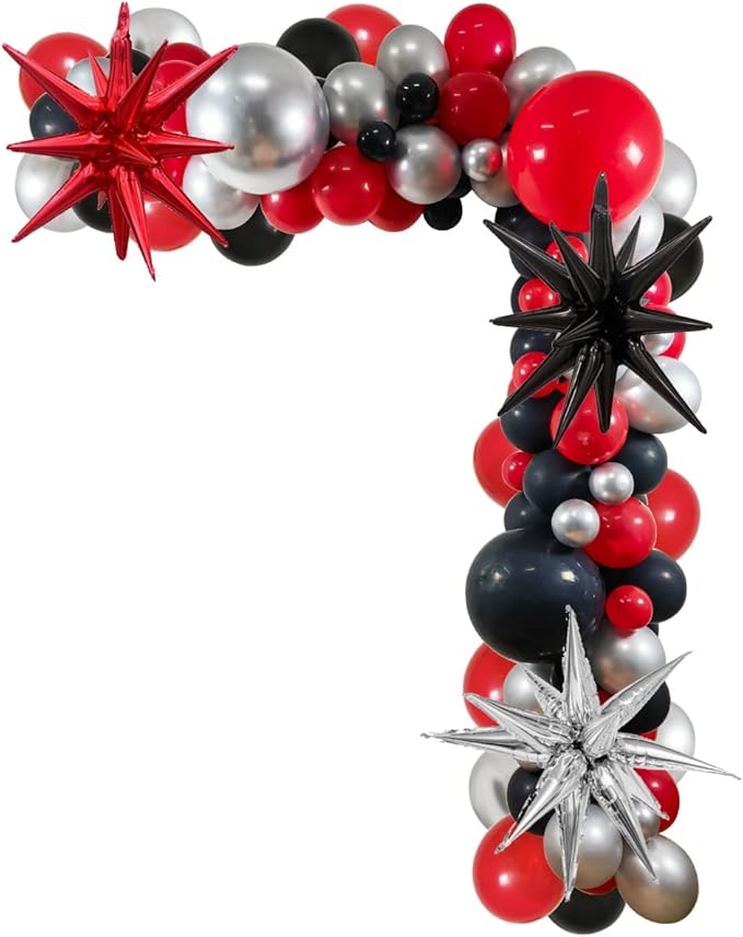 Amazon.com: Black and Red Silver Birthday Party Balloons Arch ...