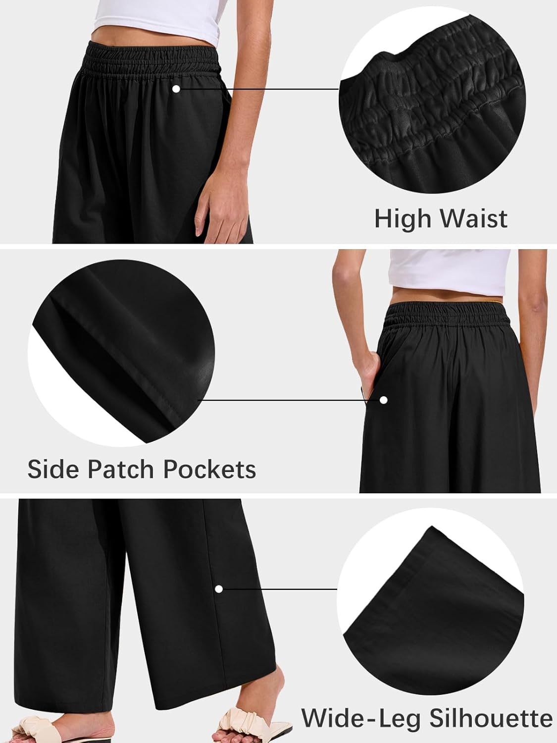 Les umes Womens Linen Wide Leg Pants High Waist Ankle Length Trousers Elastic Waist Loose Fit Casual with Pockets Summer - Image 5