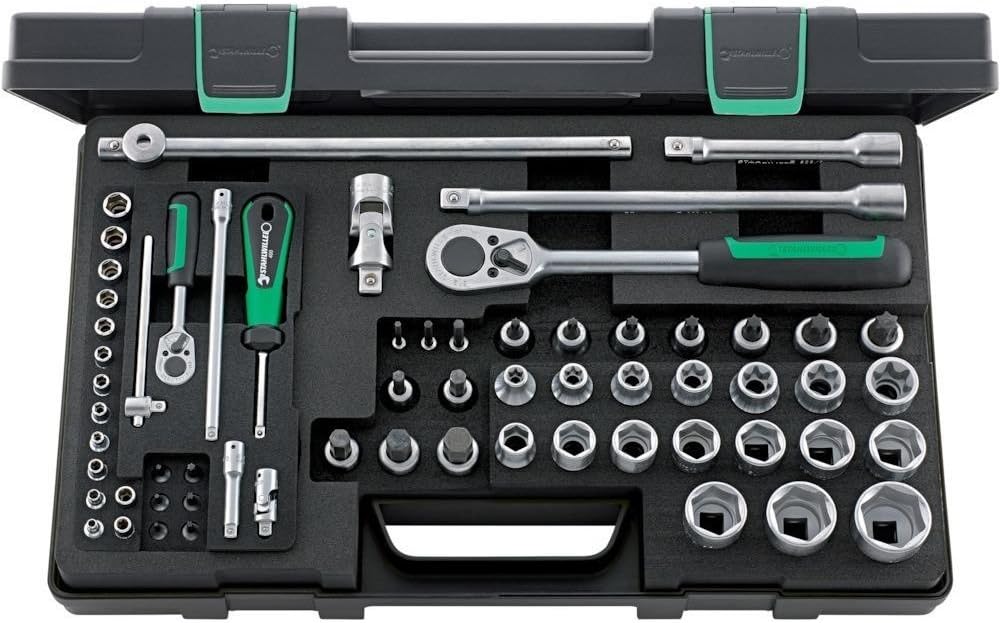 Stahlwille 63-Piece Hex and Torx Socket Set with Ratchets - 1/4" and 1/2" Drive - Durable ABS Plastic Case - Ideal for Heavy-Duty Applications - Made in Germany