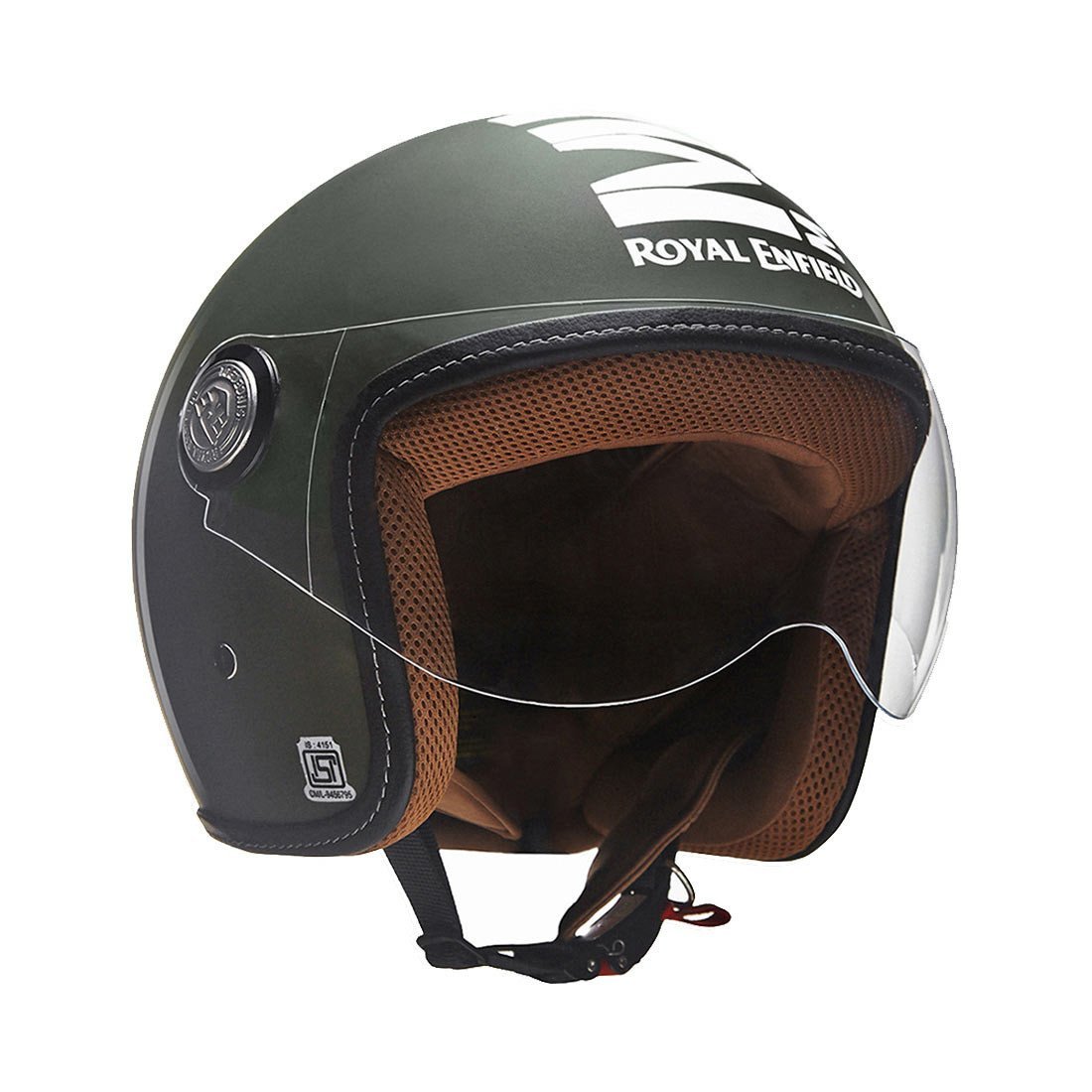 Royal Enfield Open Face Helmet with Clear Visor Battle Green, Size M