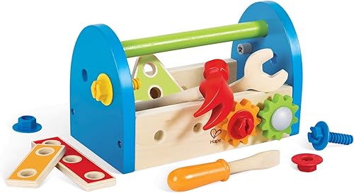 Caja de herramientas Hape de madera del niño y juego de accesorios Caja de herramientas Hape de madera del niño y juego de accesorios