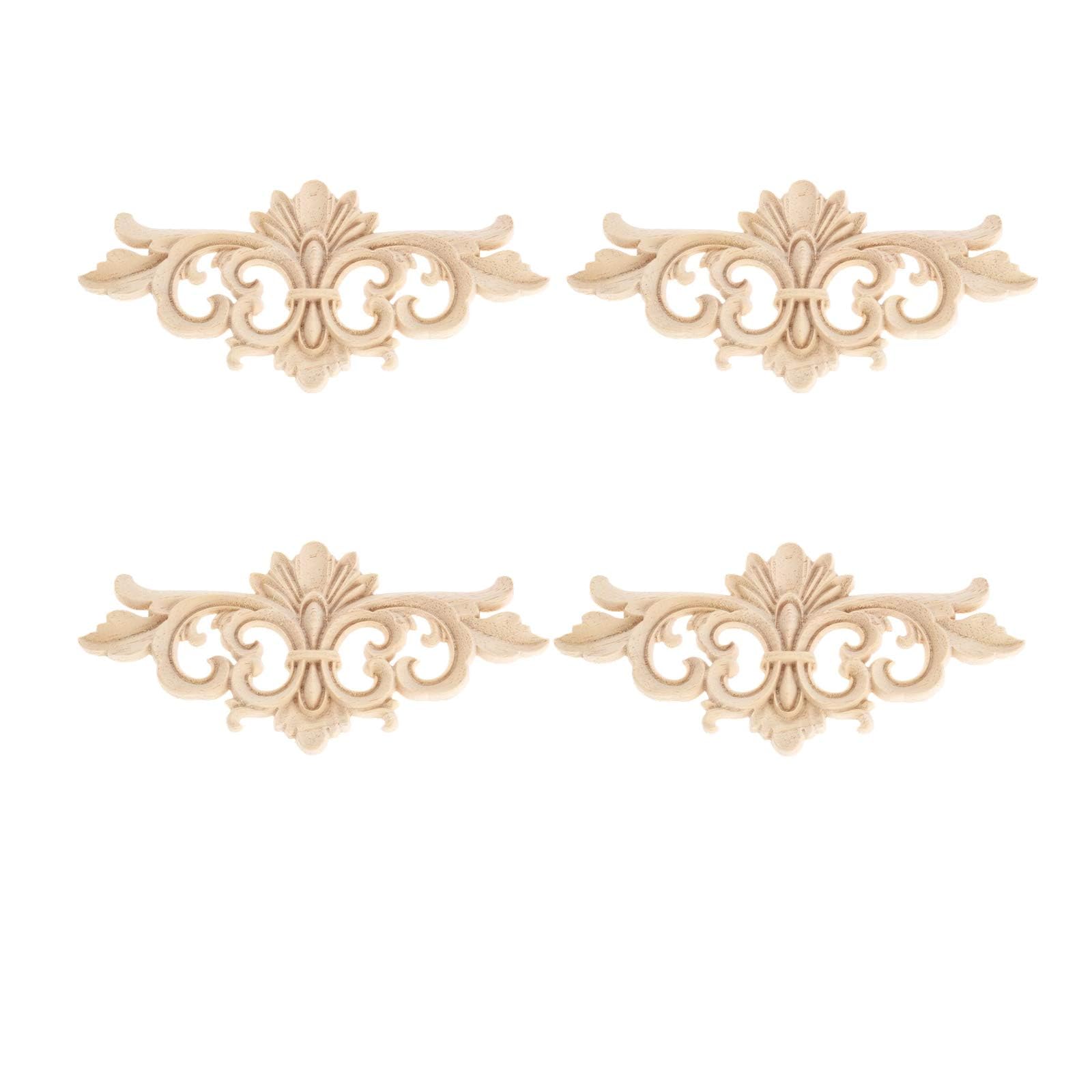 Lot De 4 Appliques Murales Sculptées LizhiPier – Bois D’hévéa, Motif Européen, 22 X 10 Cm, Pour Meubles Et Déco