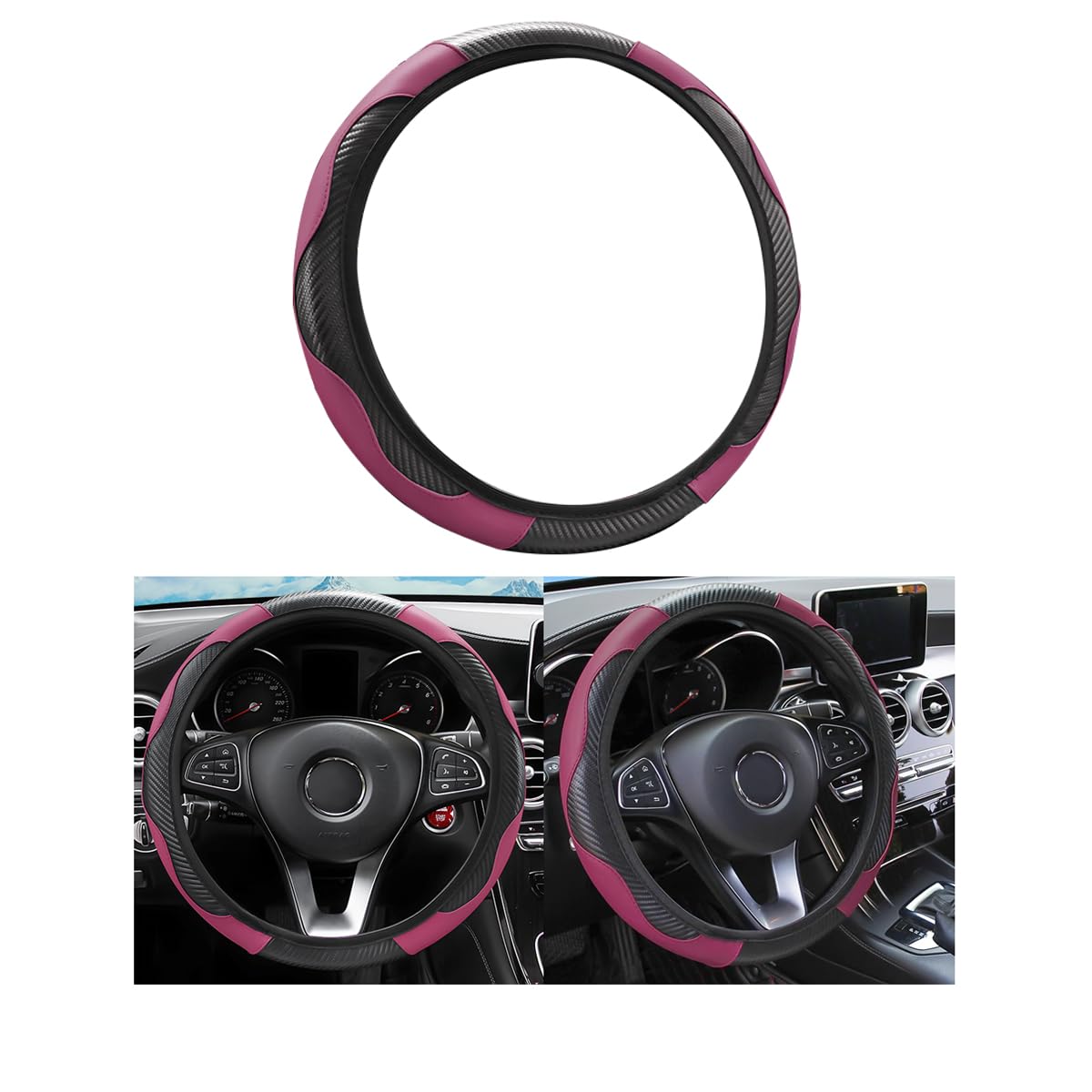 Car Steering Wheel Cover, Universal Microfiber PU Leather Elastic 15 inch Stitching Color Anti-Slip Steering Wheel Protector, Car Interior Accessories Steering Wheel Cover for Men Women (Wine Red)