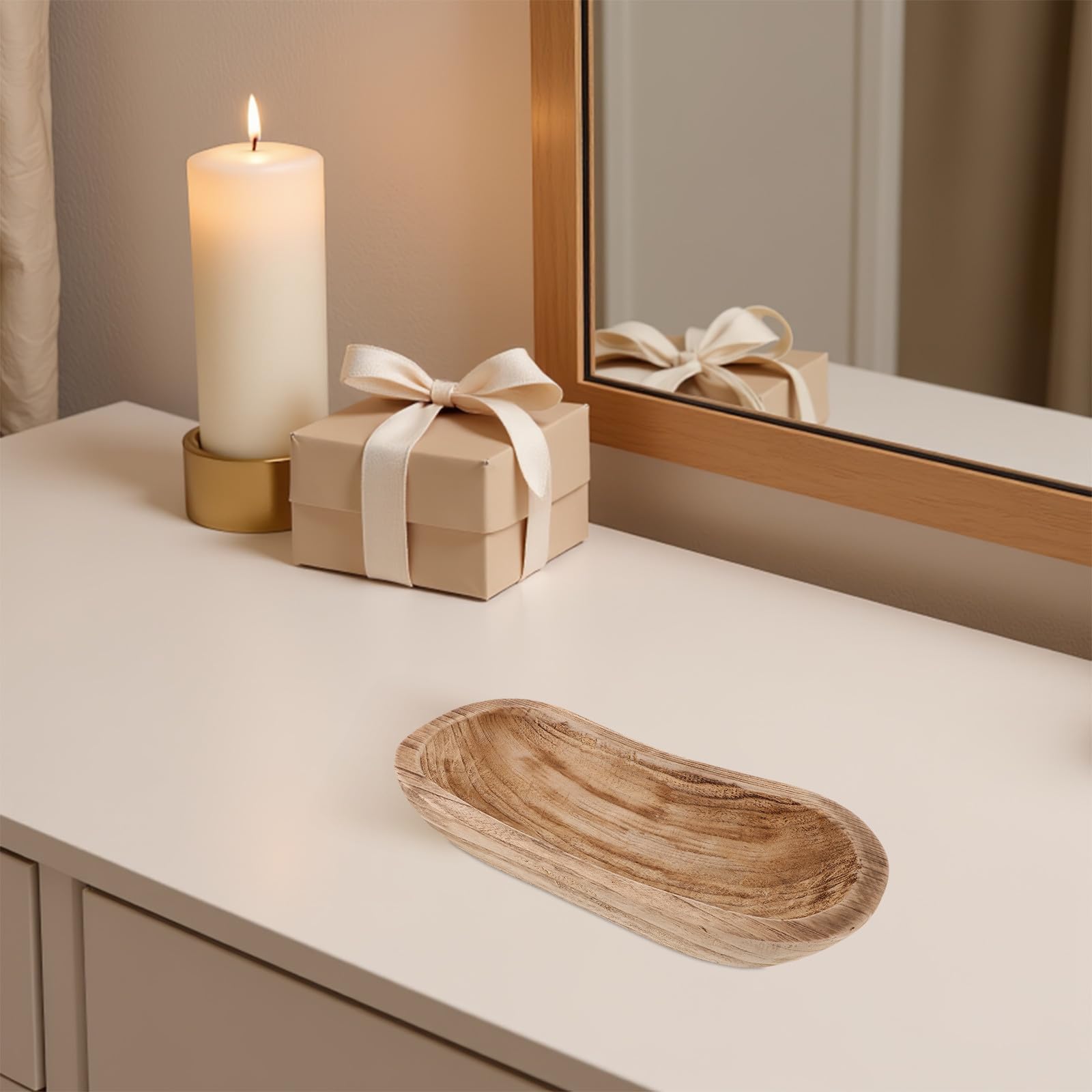 Operitacx Portacandele in Legno Rustico a Forma Lunga e Stretta, Vassoio Decorativo Multifunzionale per Centro Tavola in Stile Country Facile da Mantenere la Casa