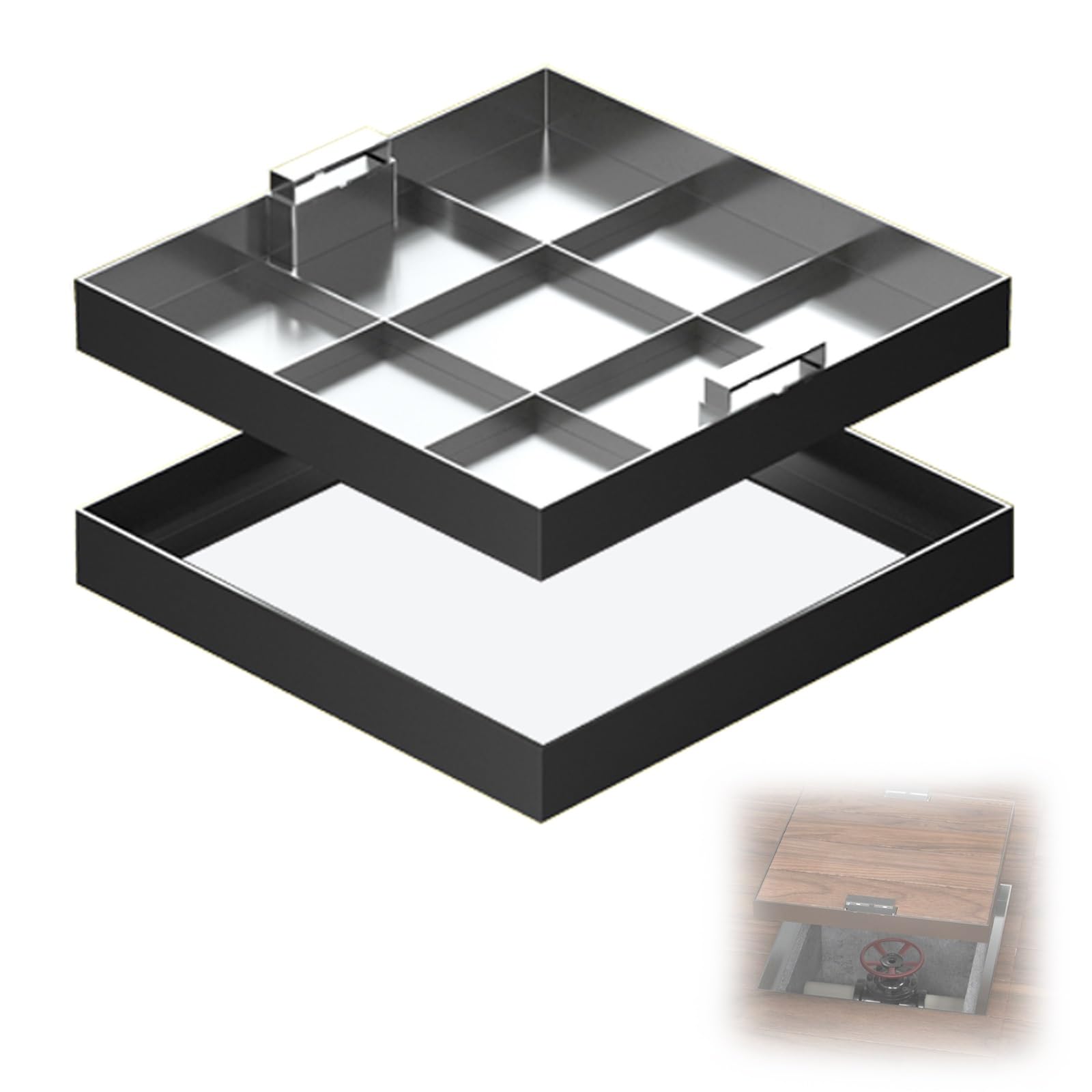 GJMSSMY 304 Stainless Steel Square Manhole Cover, t Septic Tank Lid with Handle, Invisible Drainage Cover for Garden Pathway (30x30x5cm/12x12x2in)