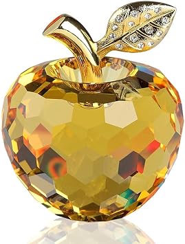DOJOZ Crystal Apple Valentines Day Gifts Paperweight Craft Decoration Table top Ornament Statue Home Decor Yellow