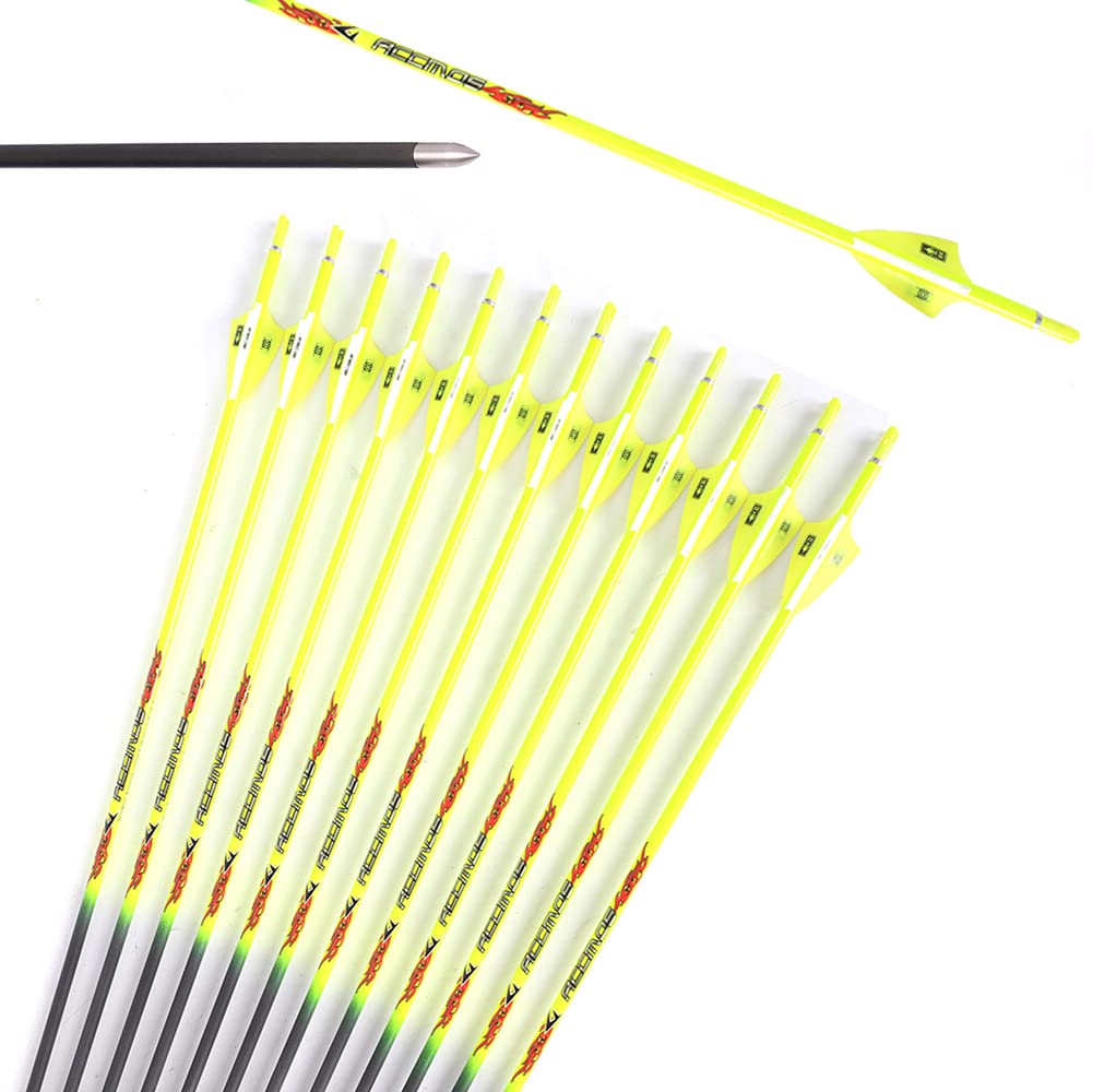 ACCMOS Bogenschießen Jagdpfeil Spine 400 500 600 700 800 900 1000 Pfeile üben ID 4,2 mm Jagd im Freien und Schießtrainingspfeil 12 STK