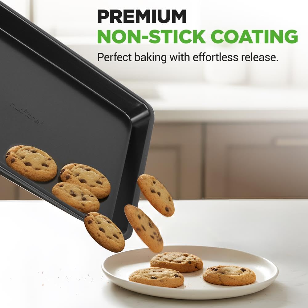 NutriChef Set di 6 Teglie da Forno Antiaderenti in Acciaio al Carbonio, Teglie Forno per Biscotti, Muffin, Torte e Pane, Resistenti ai Graffi, Lavabili in Lavastoviglie, Nero