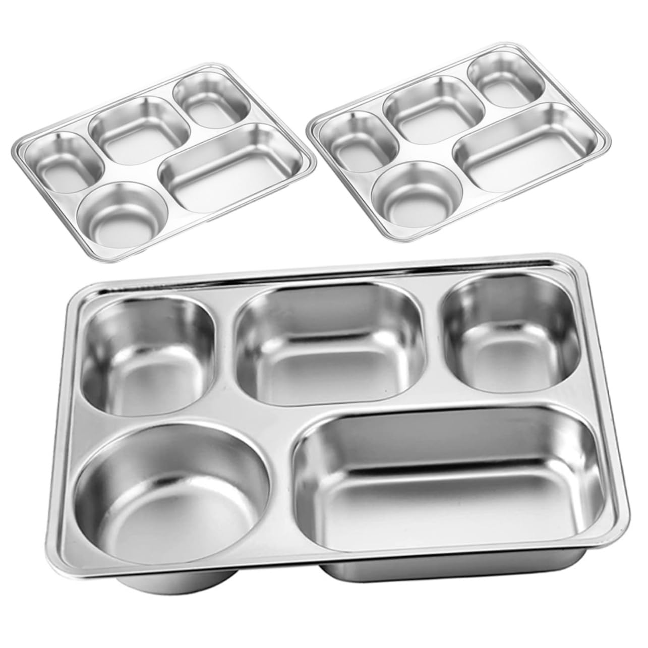 DECHOUS 3 Stück Edelstahl Portionsteller mit Unterteilung Silber