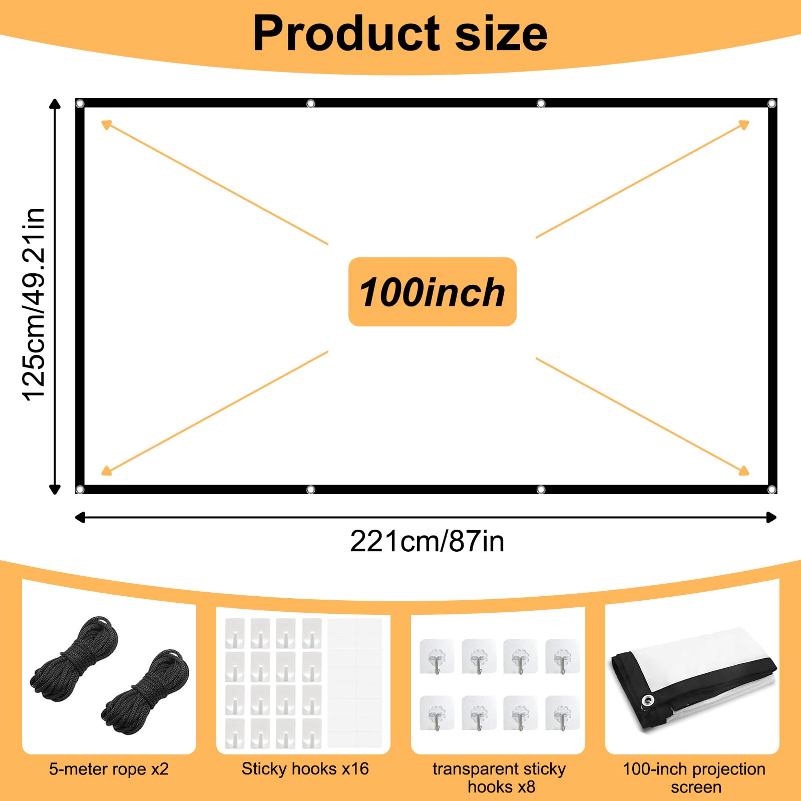 Proyector de lona de 100 pulgadas, proyector de pantalla portátil plegable, 16:9 HD antiarrugas, pantallas de alta resolución para cine en casa, escuela, oficina, reuniones y camping