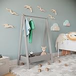 URBNLIVING Kids Wooden Hanging Dress Up Clothes Rail Rack Display Stand Extra Storage Shelf (Grey)