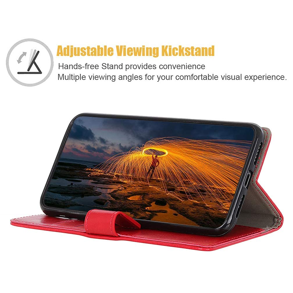 HAOYE Cover per ZTE Blade A32, Flip Cover Custodia in Pelle PU/TPU Premium Antiurto, Case a Libro con Supporto/Magnetico/Portafoglio/Card Slot, Rosso