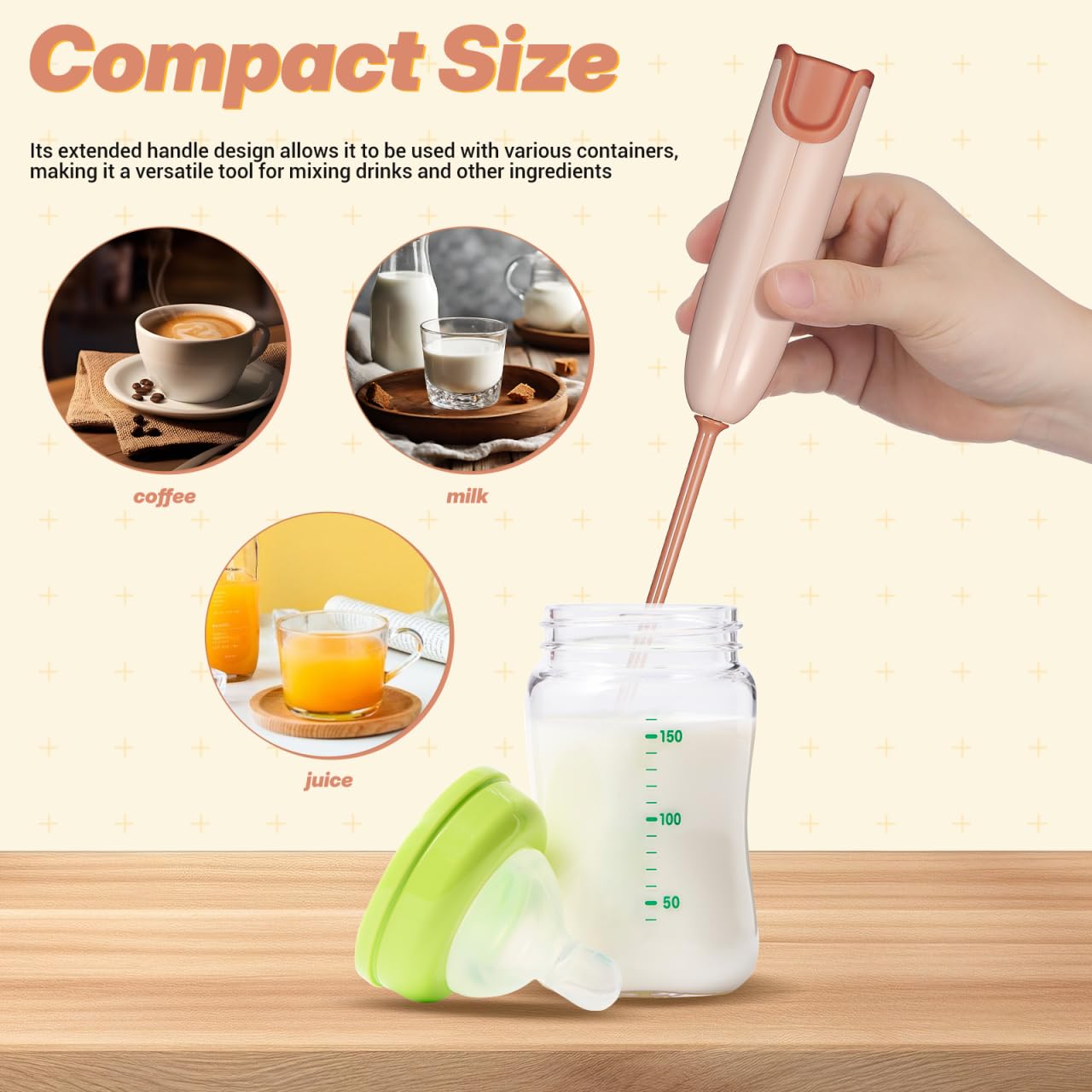 Toyvian Mini Mixeur Électrique Portable à Main pour Lait Infantile avec Manche Allongé Mélangeur Rapide et Facile pour Poudre de Lait et Boissons Détachable et Simple à