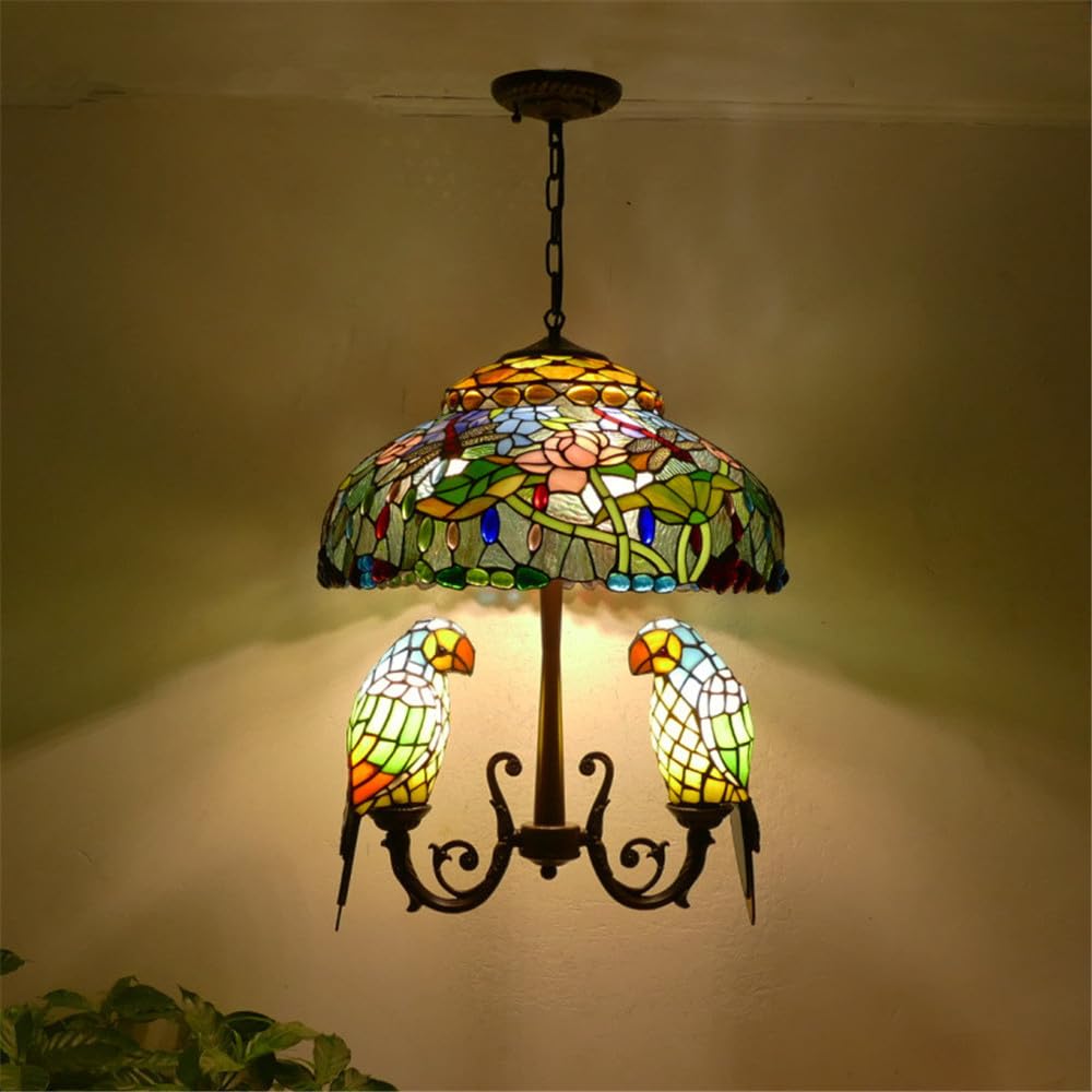 HXYSXHJUO Parrot Chandelier Vintage Creative Color Glass Living Room Restaurant Bedroom Villa Hotel Corridor Pendant Lamp (M)