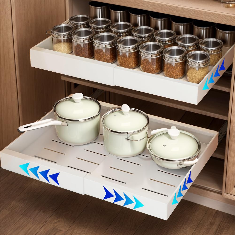 Pull Out Cabinet Organizer,Expandable (12.4" to 20.4") Pull Out Drawers for Cabinets Sliding Slide Out Pantry Shelves Storage for Kitchen Cabinet, Pots, Pantry, Bathroom,1 Pack