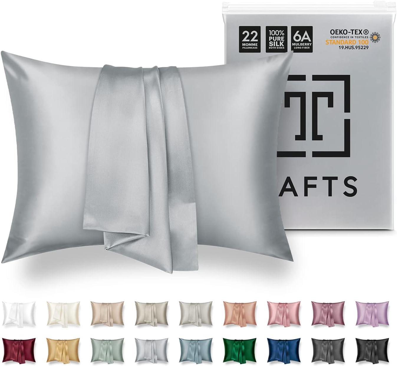 Tafts Pillow Cases, 22mm 100% Pure Mulberry 6A Silk Pillowcase for Hair & Skin with Zipper Closure, Cooling, Natural, Organic