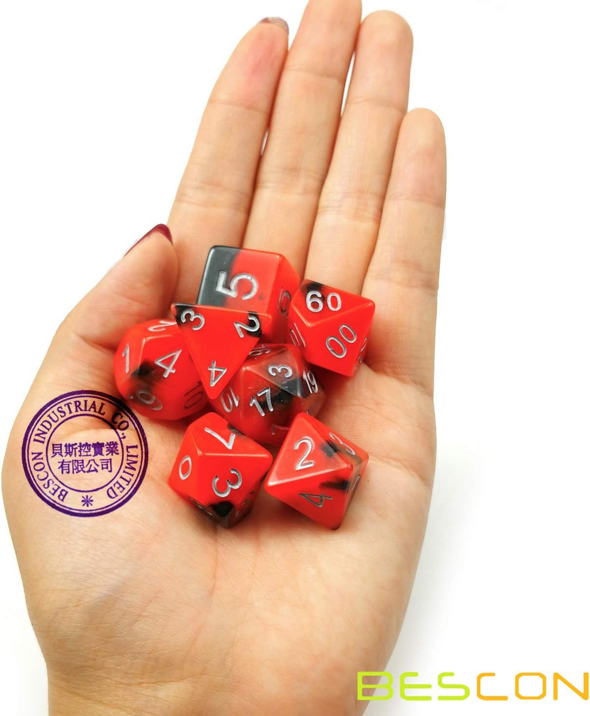 Bescon Two-Tone Glow-in-The-Dark Polyhedral Dice Set HOT Rocks, Luminous RPG Dice Set d4 d6 d8 d10 d12 d20 d% Brick Box Pack