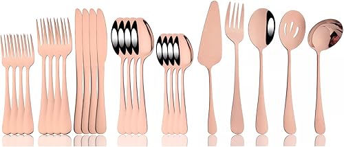 Miniatura 10 de JASHII Juego de cubiertos de 25 piezas con tenedor y cuchara con utensilios para servir para 4, cubiertos de acero inoxidable de grado alimenticio