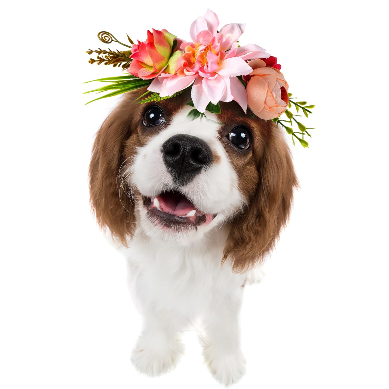 POPETPOP Adjustable Pet Flower Crown, Artificial Floral Garland for Cats and Dogs Perfect for Weddings Beach Parties