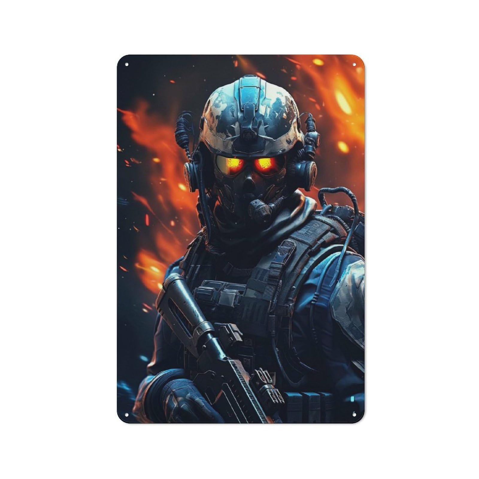 Junmoney Futuristic Ghost Soldier Vintage Metal Wall Decor 30X20cm, Garage Metal Sign For Garage, Workshop, Shed Or Utility Room