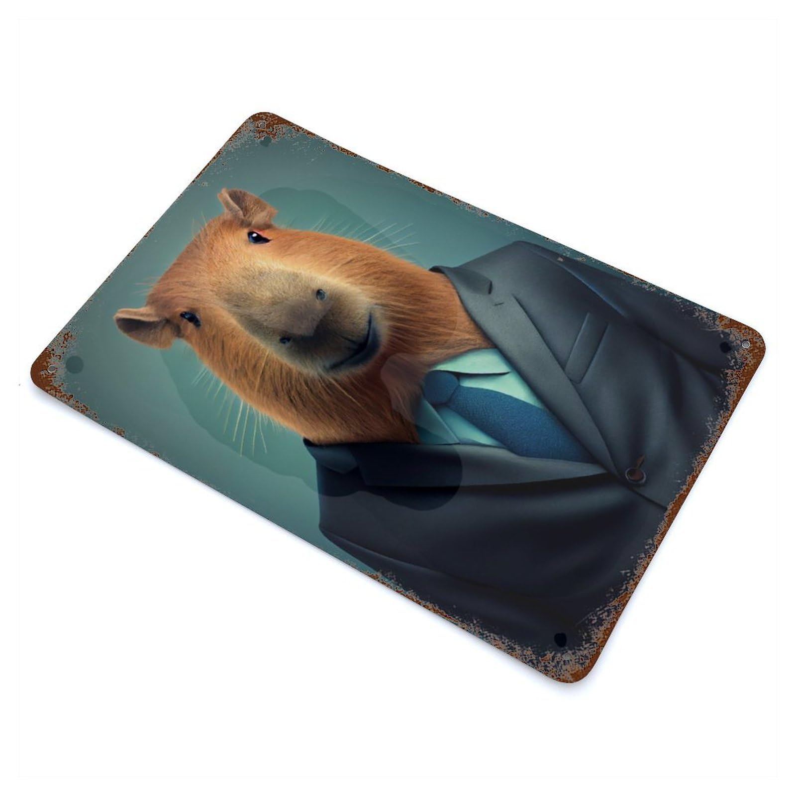 Capybara Suit Vintage Wall Sign 11.8"x7.9", Rust Effect Metal Decor for Farmhouse, Kitchen And Entryway Decor
