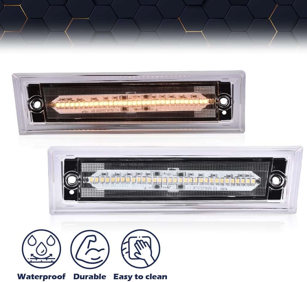 PIT66 LED Clear Front Bumper Side Marker Light Compatible with Chevy C10 C20 C30 1981-1991/ GMC JIMMY_(FULLSIZE) 1982 White 12 V GM2550115, GM2551107