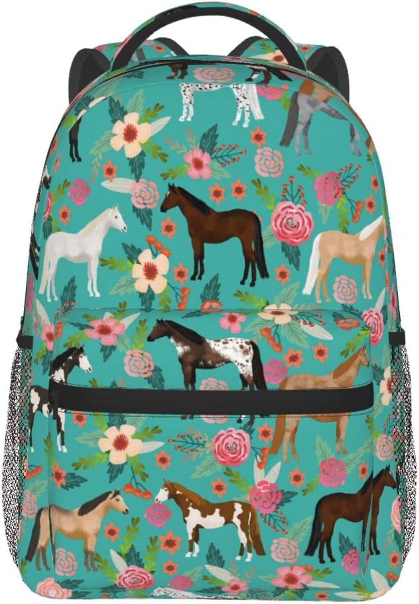 Horses Floral Horse Breeds Farm Animal Pets Flowers Pattern Backpack for Women Boys Teens School Backpacks Students Bookbag Laptop Backpack Large Adult Hiking Camping Rucksack 15.6 Inch - Image 7