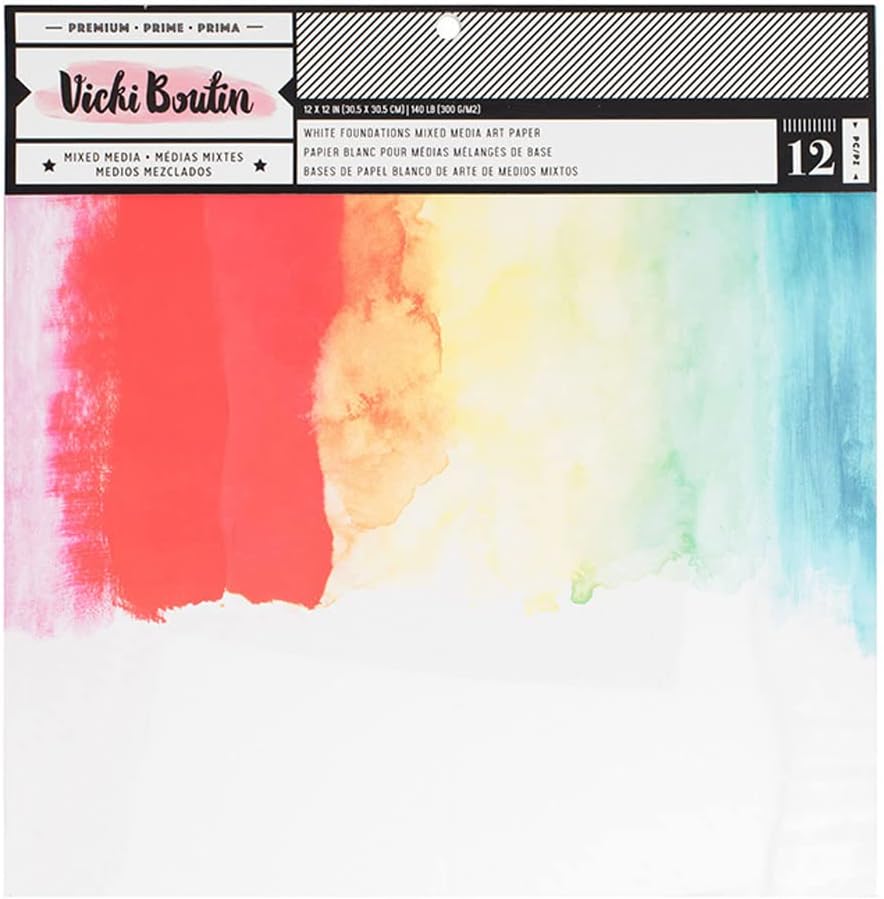 American CraftsVicki Boutin Mixed Media Foundations Paper 12"X12" 12/Pkg-Smooth White, 140lb