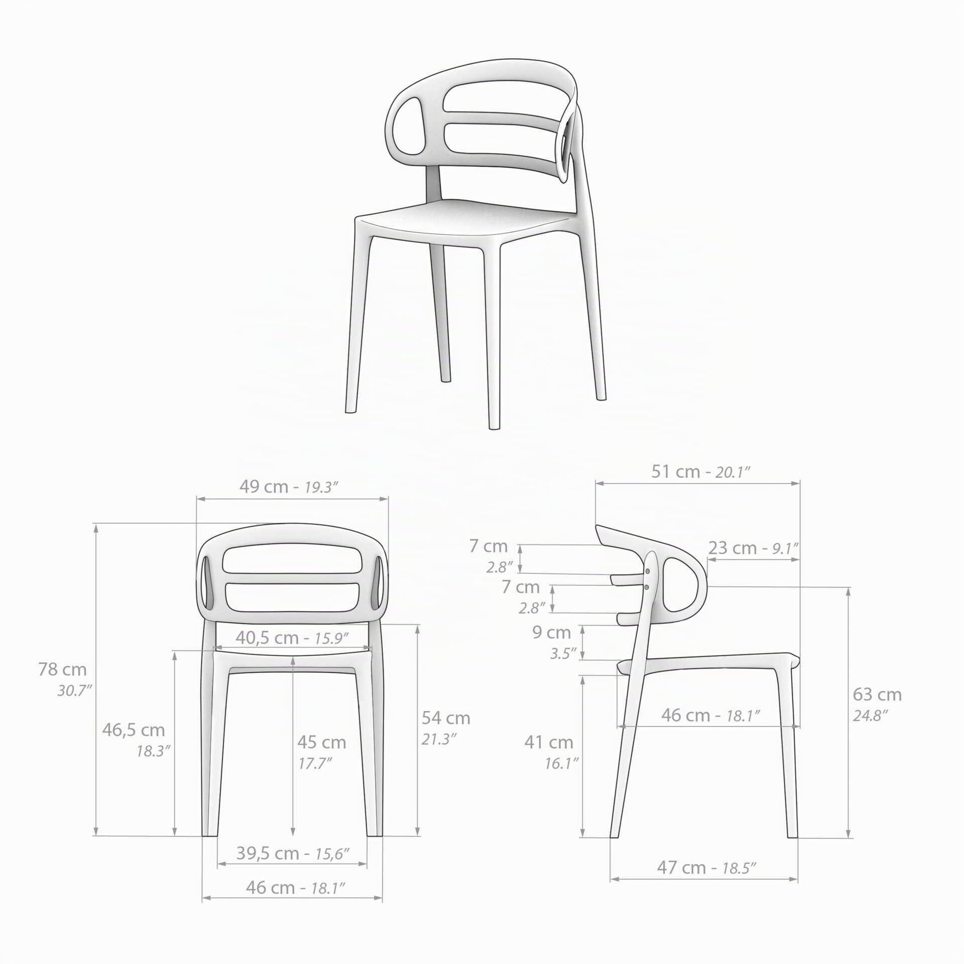 MOBILI FIVER, Sillas Carlotta, Set de 4, en Negro, Polipropileno, Silla por Cocina, Jardín, Salon