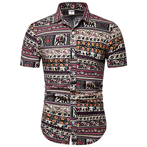 Chemise hawaïenne hommes coton et lin haut de gamme au style ethnique vintage