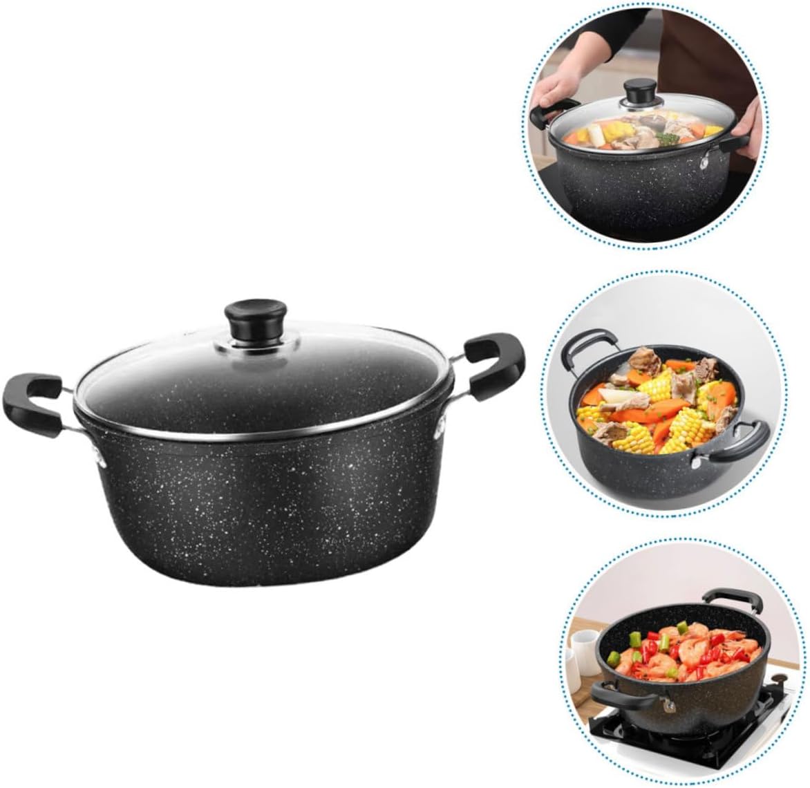 Iron Soup Pot Double Handles Non-stick Cooking Pot for Stews and Soups Versatile Iron Saucepan Cover for Home Cooking and Induction Stoves