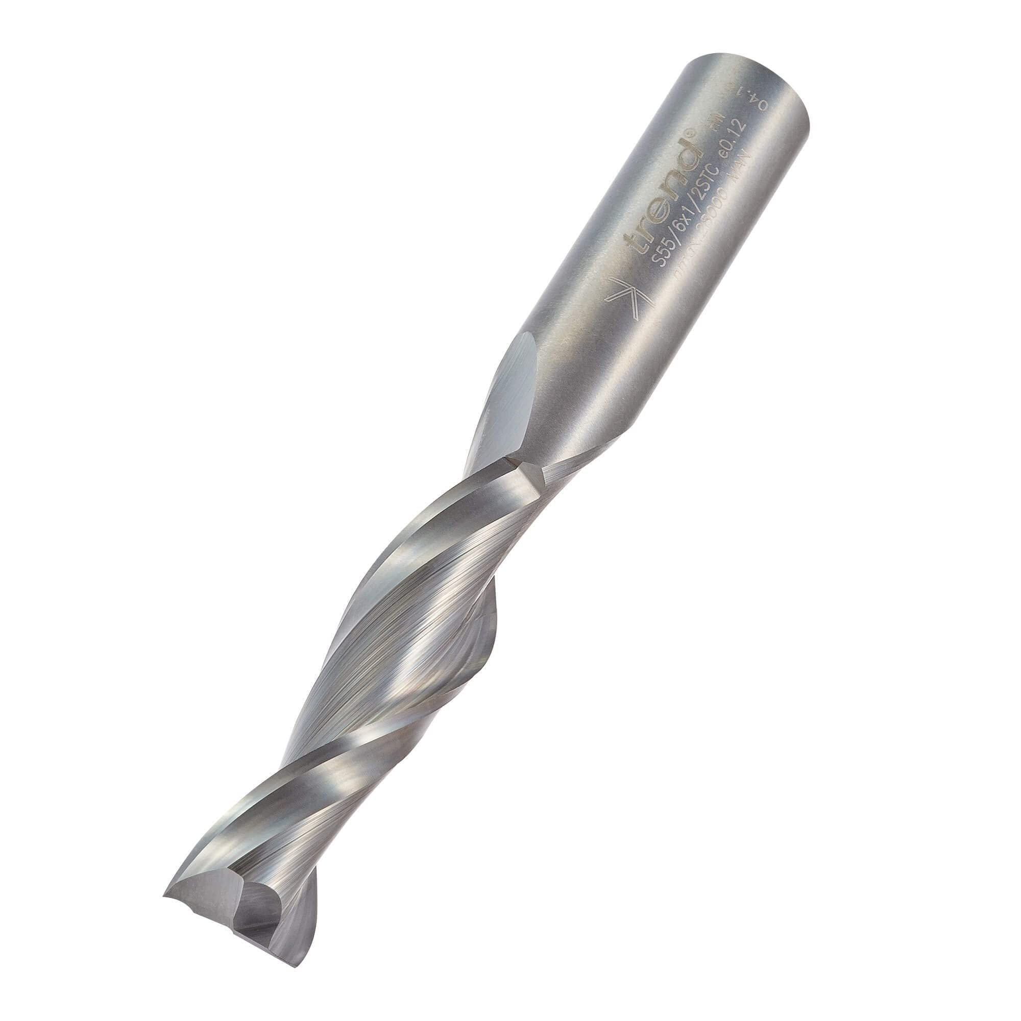 Trend Professional Spiral Up-Cut Cutter, 12.7Mm Diameter, 1/2 Inch Shank, 50.8Mm Cut Length, Solid Tungsten Carbide, S55/6X1/2Stc