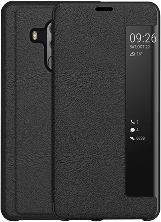 Muntonski Mate10 Pro Case Compatible with Huawei Mate 10pro Cover Kickstand Flip Folio Window Luxury Cases Matte Hwauei 6.0 Inch (Black)
