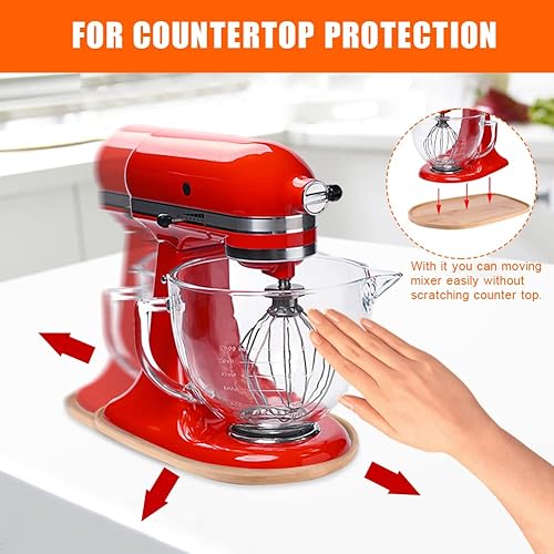 Miniatura 5 de Alfombrilla deslizante de bambú con 2 bobinadoras de cable, alfombrilla deslizante para mezclador de cocina, compatible con batidora de pie de 4.5 a