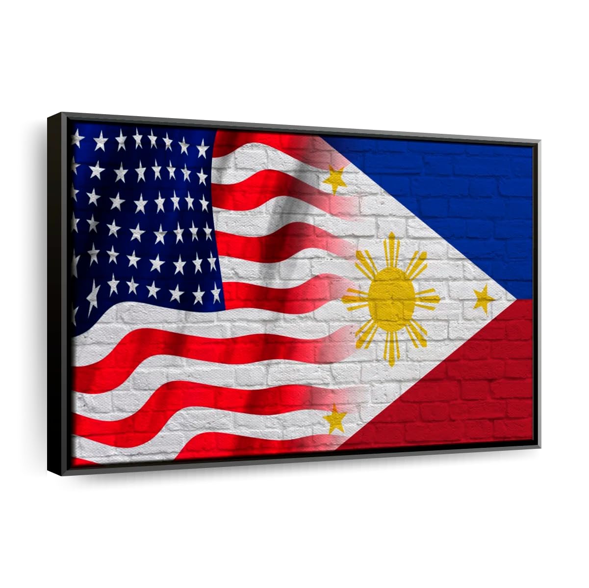 Elephant Stock USA And Philippines Flag Wall Art - Horizontal Floating Framed Canvas - 1-Piece Living Room Wall Decor - Alliance Digital Art Canvas Print - Red and Blue Decor for Wall - 31